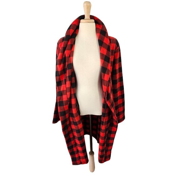 Wonder Shop Holiday Robe Red Black Plaid Poly Tie Close Hand Pockets Adult L NEW - Picture 4 of 8